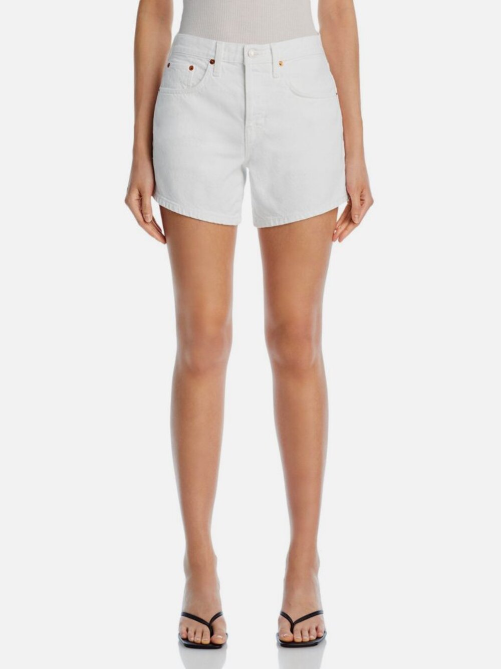 Re/Done Women's White Denim Mid-Rise Boyfriend Shorts Size 32